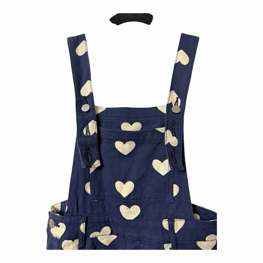Cider x Polly Pocket Heart Print Wide Leg Overalls Cottagecore Jumpsuit - Picture 3 of 7
